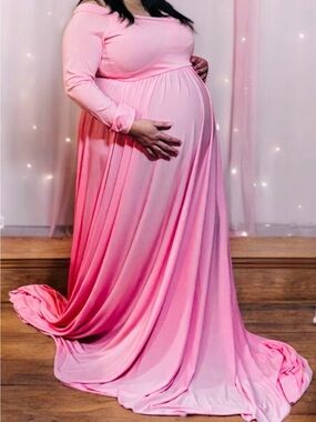 SHEIN Pink Maternity Long Sleeve Off-Shoulder Maxi Dress